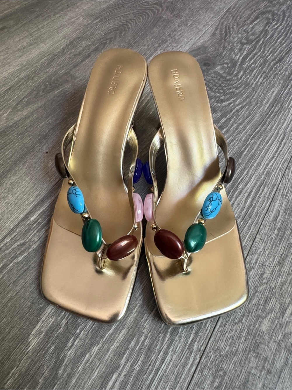 Honer Gold Beaded Thong Sandals - Multicolor Accent